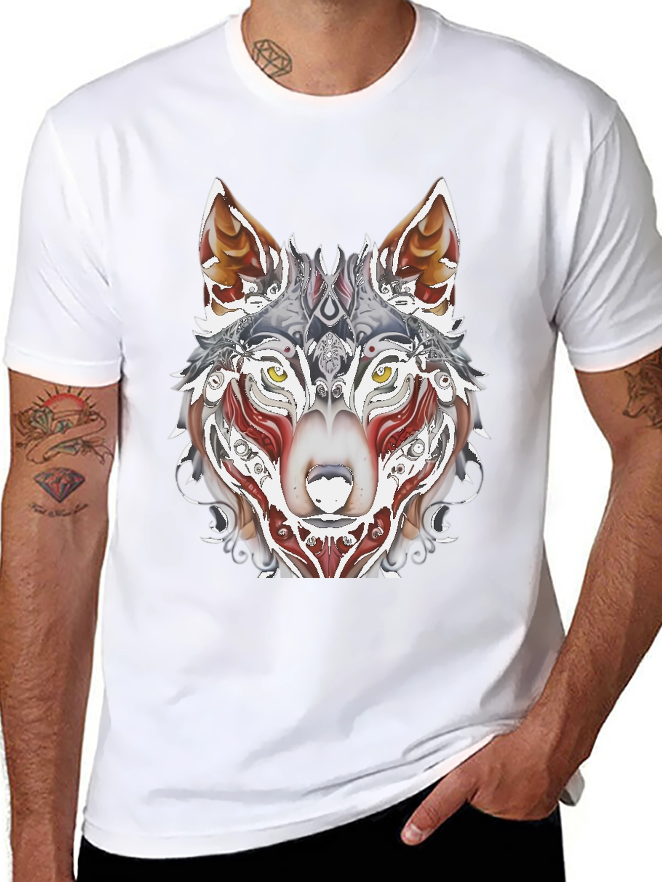 Wolf Art Print Black T-Shirt - Mens Fashion