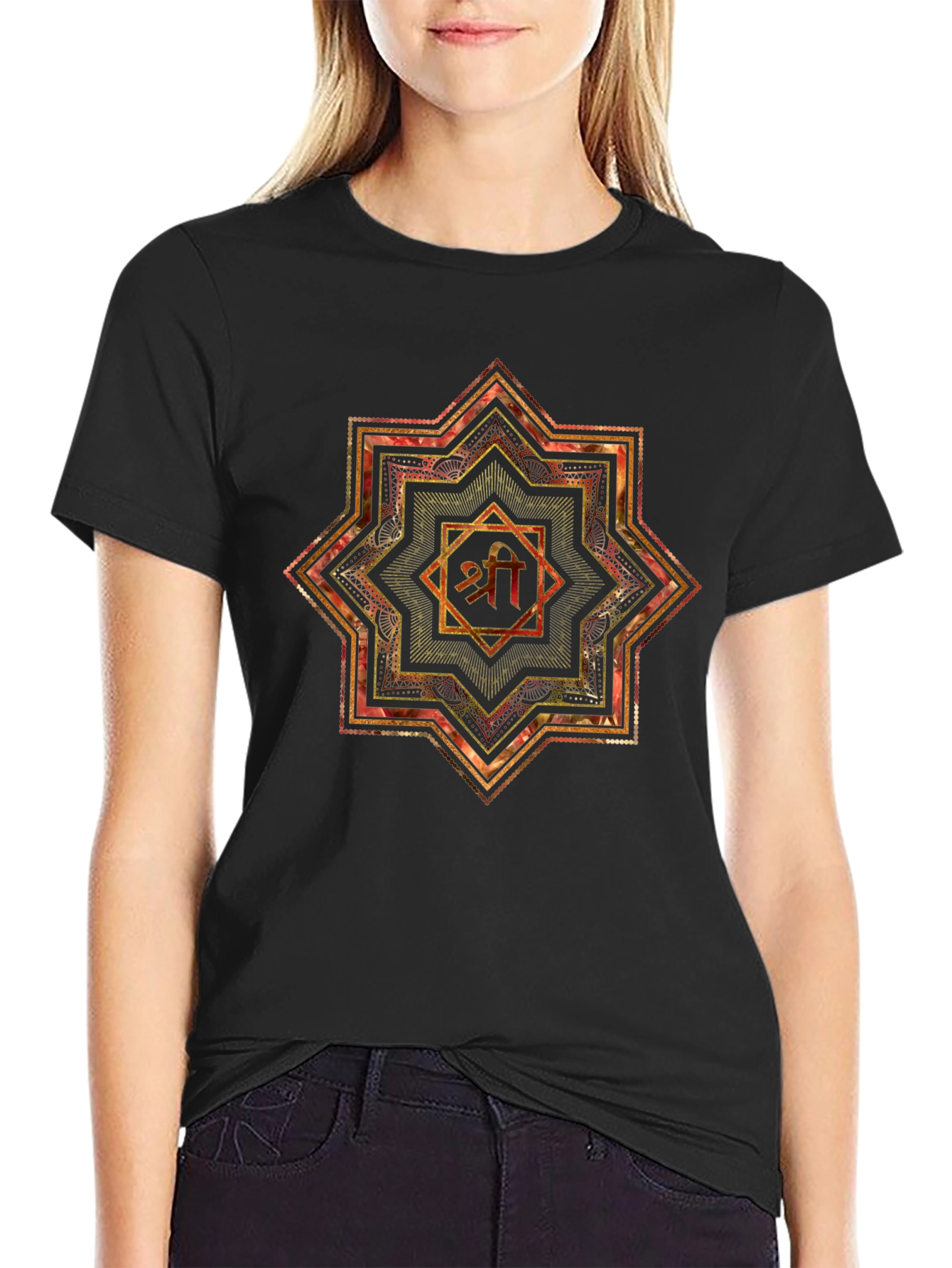 Mandala Shri Yantra Graphic Black T-Shirt