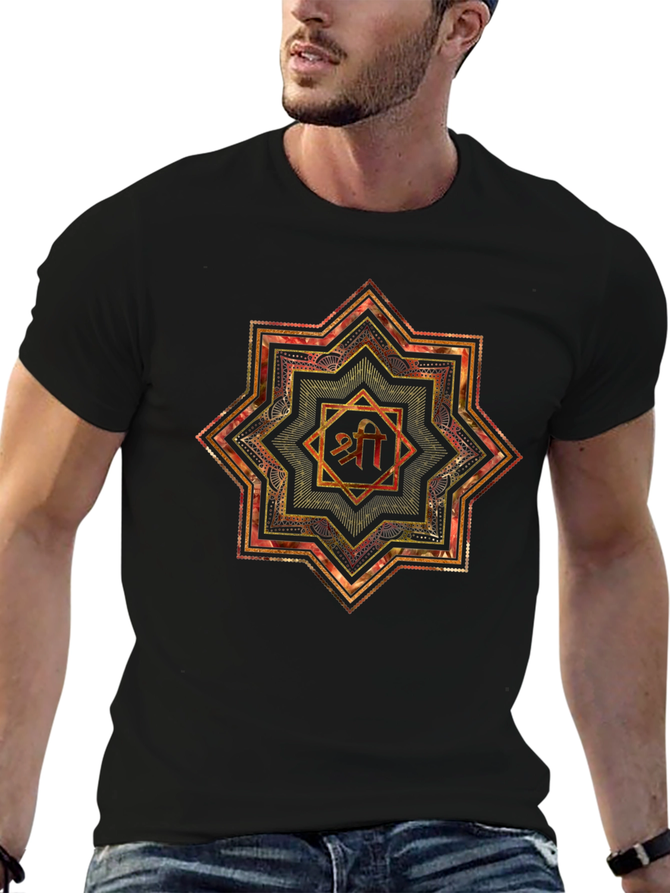Mandala Shri Yantra Graphic Black T-Shirt