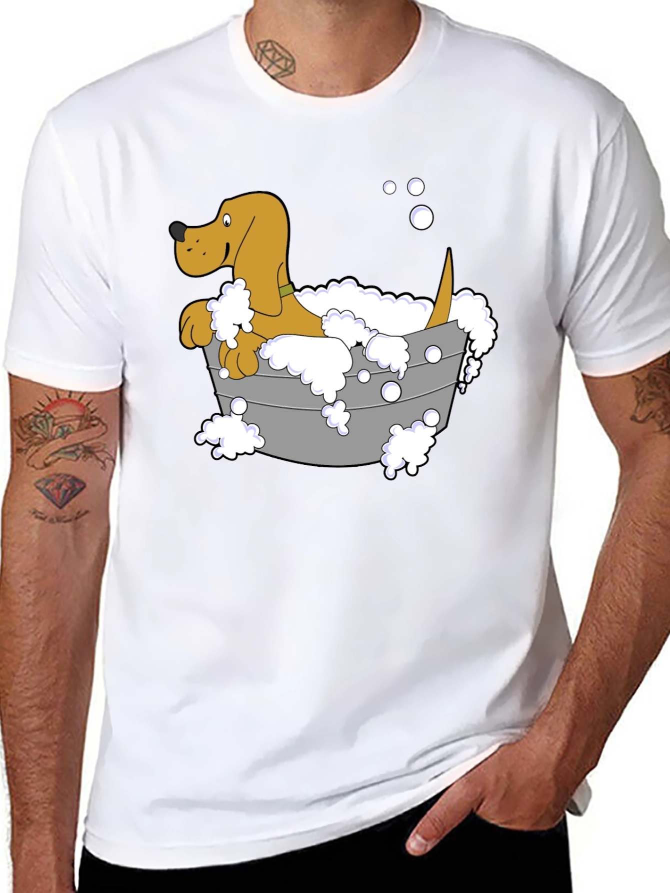 Dog in Tub T-Shirt - Cartoon Bath Time Fun