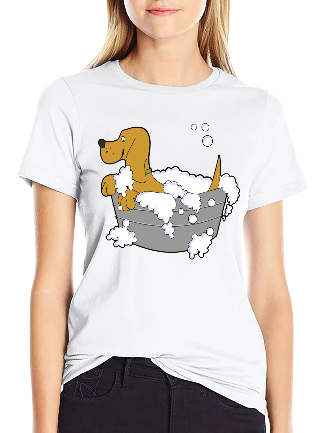 Dog in Tub T-Shirt - Cartoon Bath Time Fun