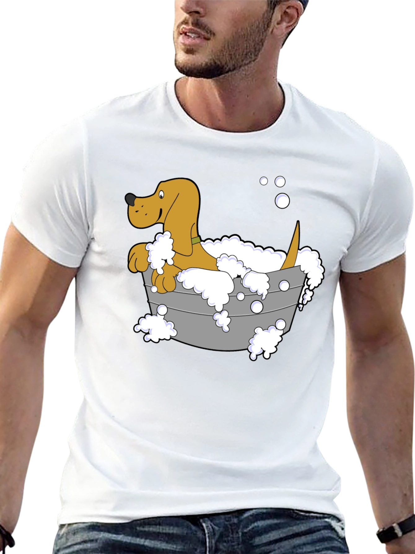 Dog in Tub T-Shirt - Cartoon Bath Time Fun