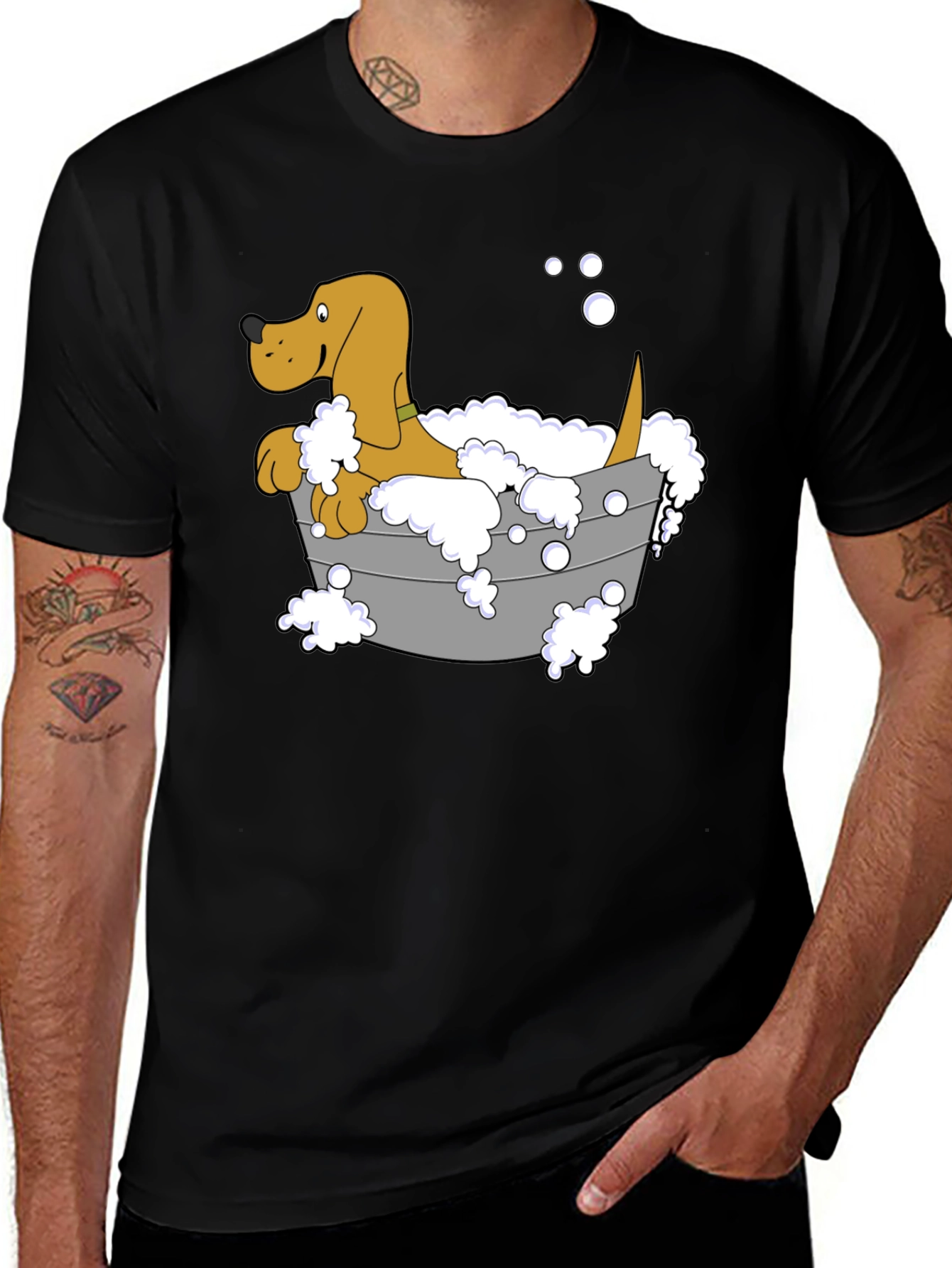 Dog in Tub T-Shirt - Cartoon Bath Time Fun