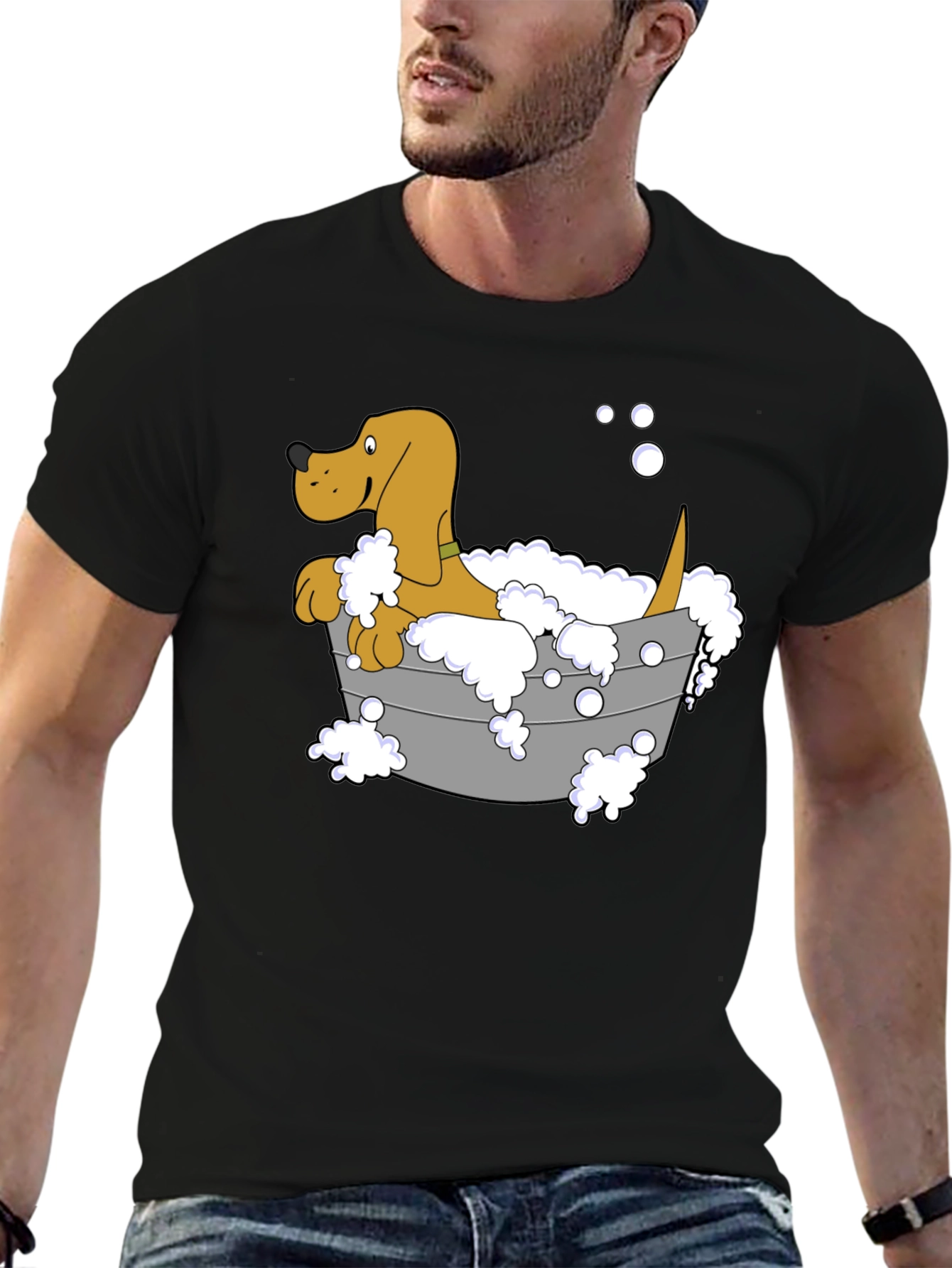 Dog in Tub T-Shirt - Cartoon Bath Time Fun