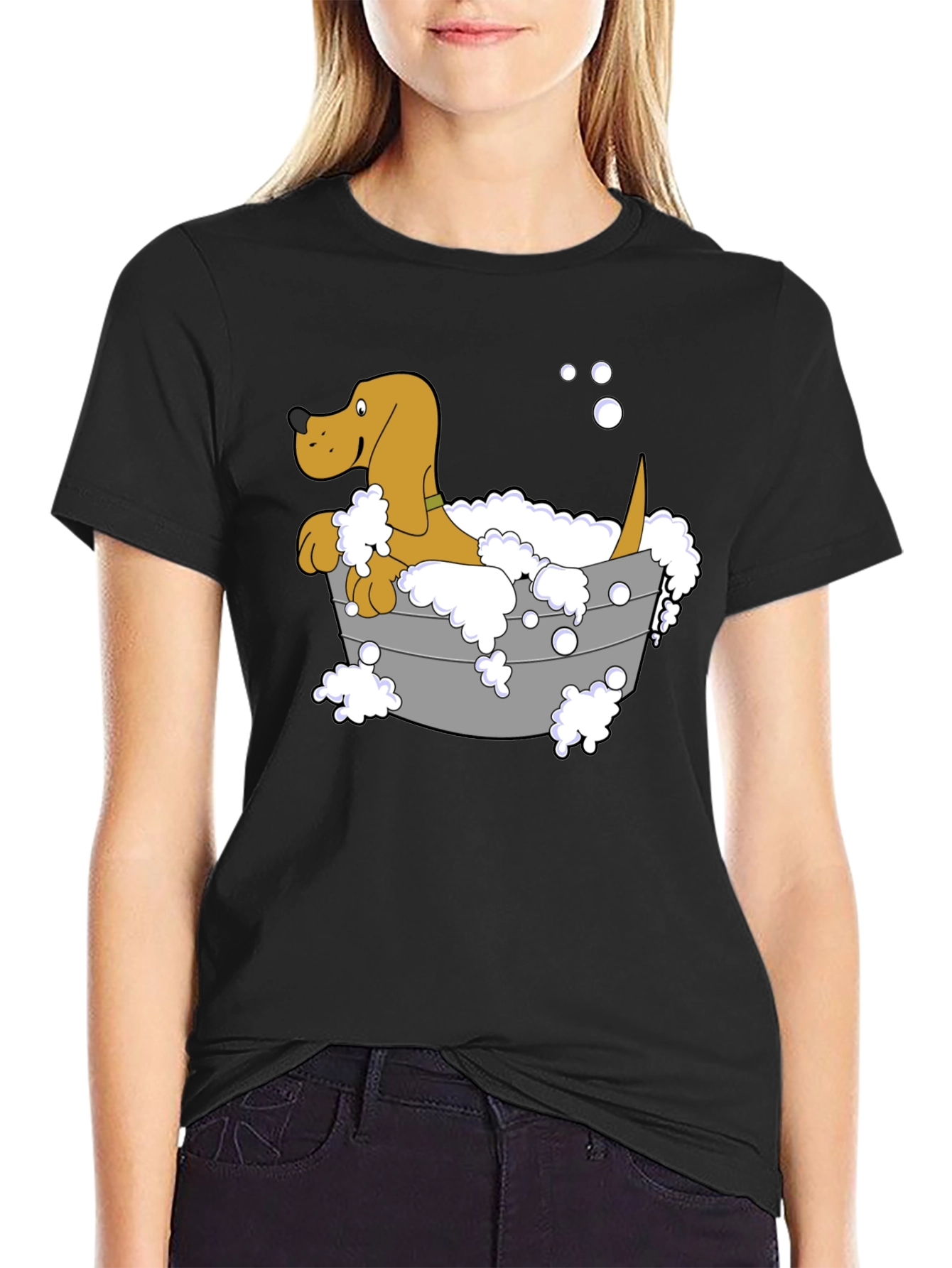 Dog in Tub T-Shirt - Cartoon Bath Time Fun