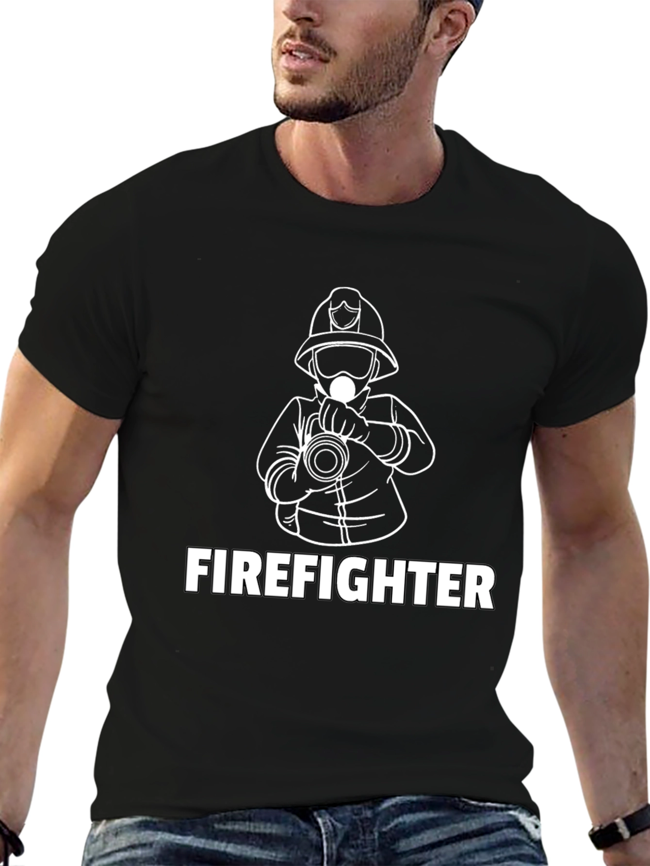 Firefighter Graphic Print Black T-Shirt