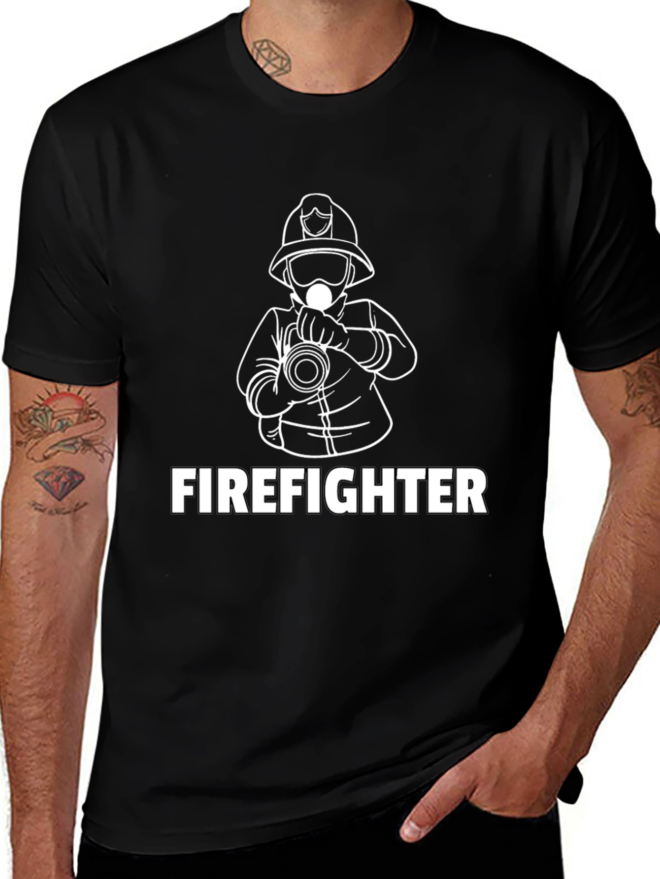 Firefighter Graphic Print Black T-Shirt