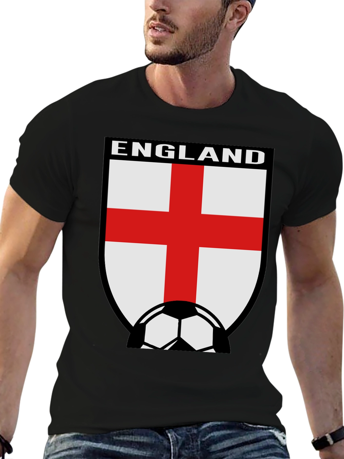 England Soccer T-Shirt - Black Cotton Tee