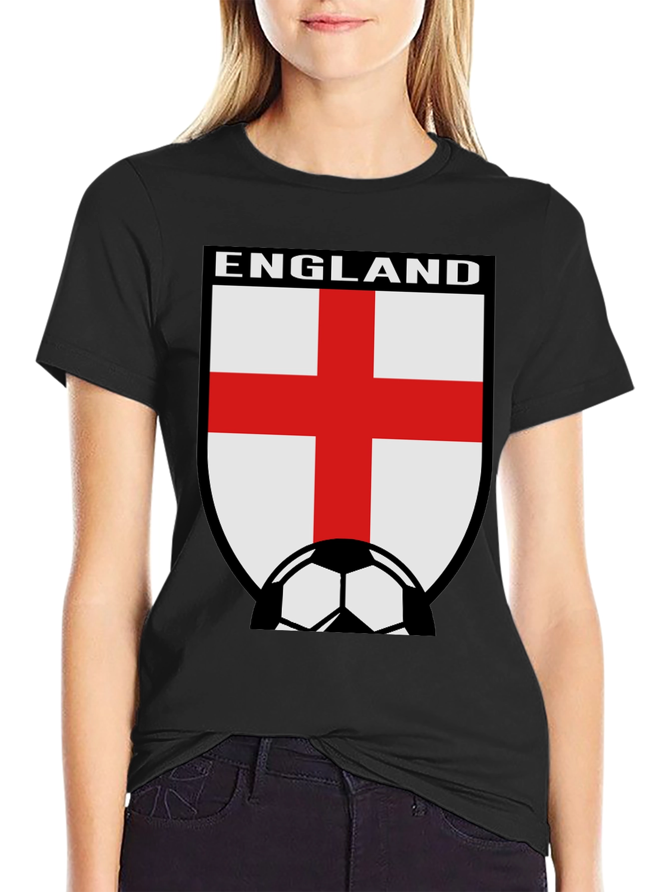 England Soccer T-Shirt - Black Cotton Tee
