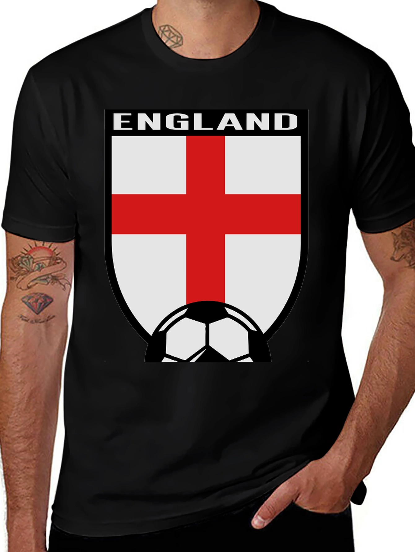 England Soccer T-Shirt - Black Cotton Tee