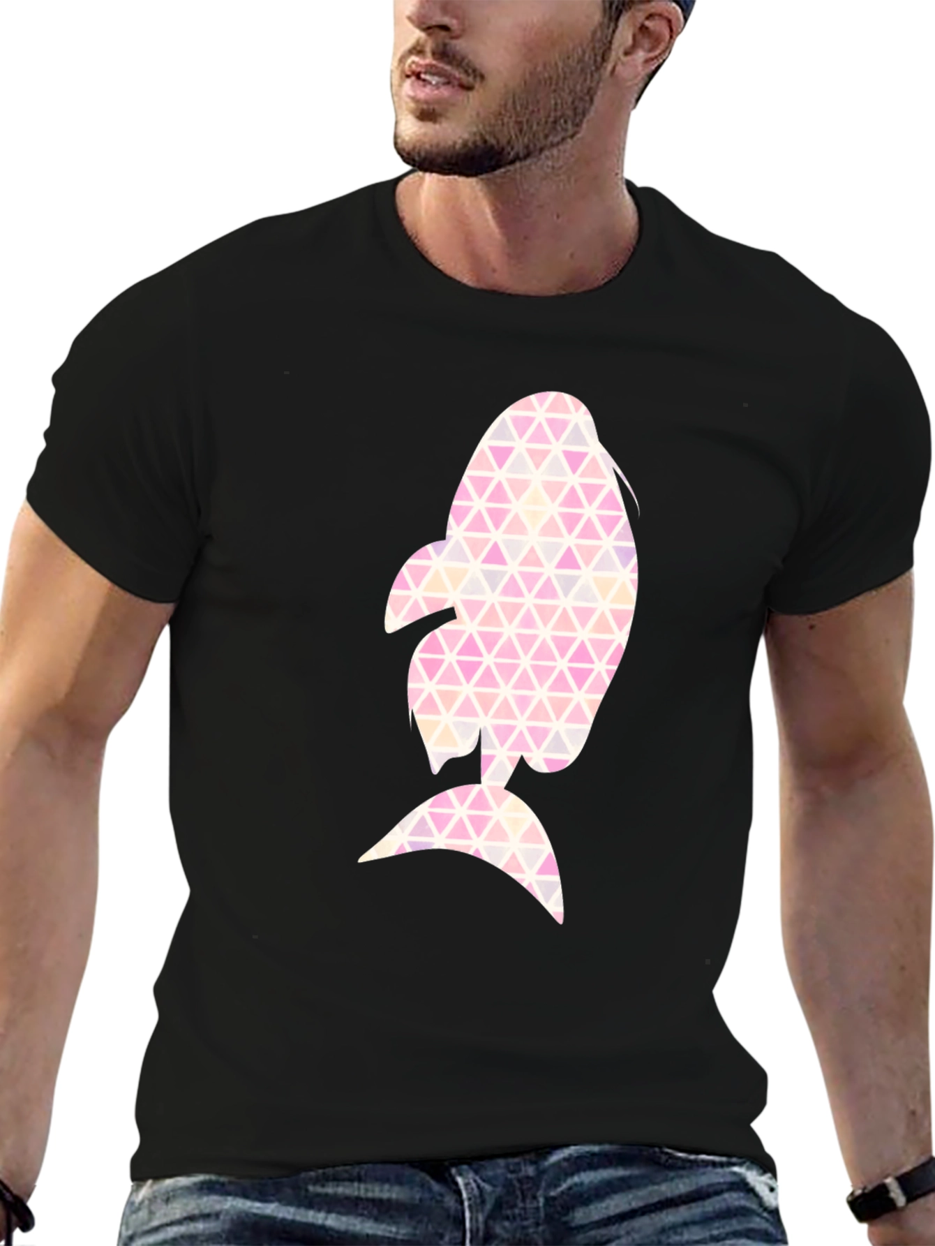 Geometric Fish Graphic Black T-Shirt