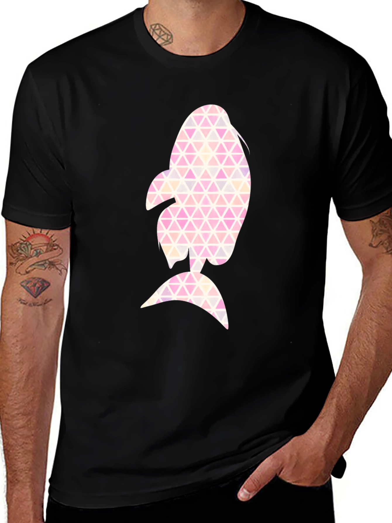 Geometric Fish Graphic Black T-Shirt