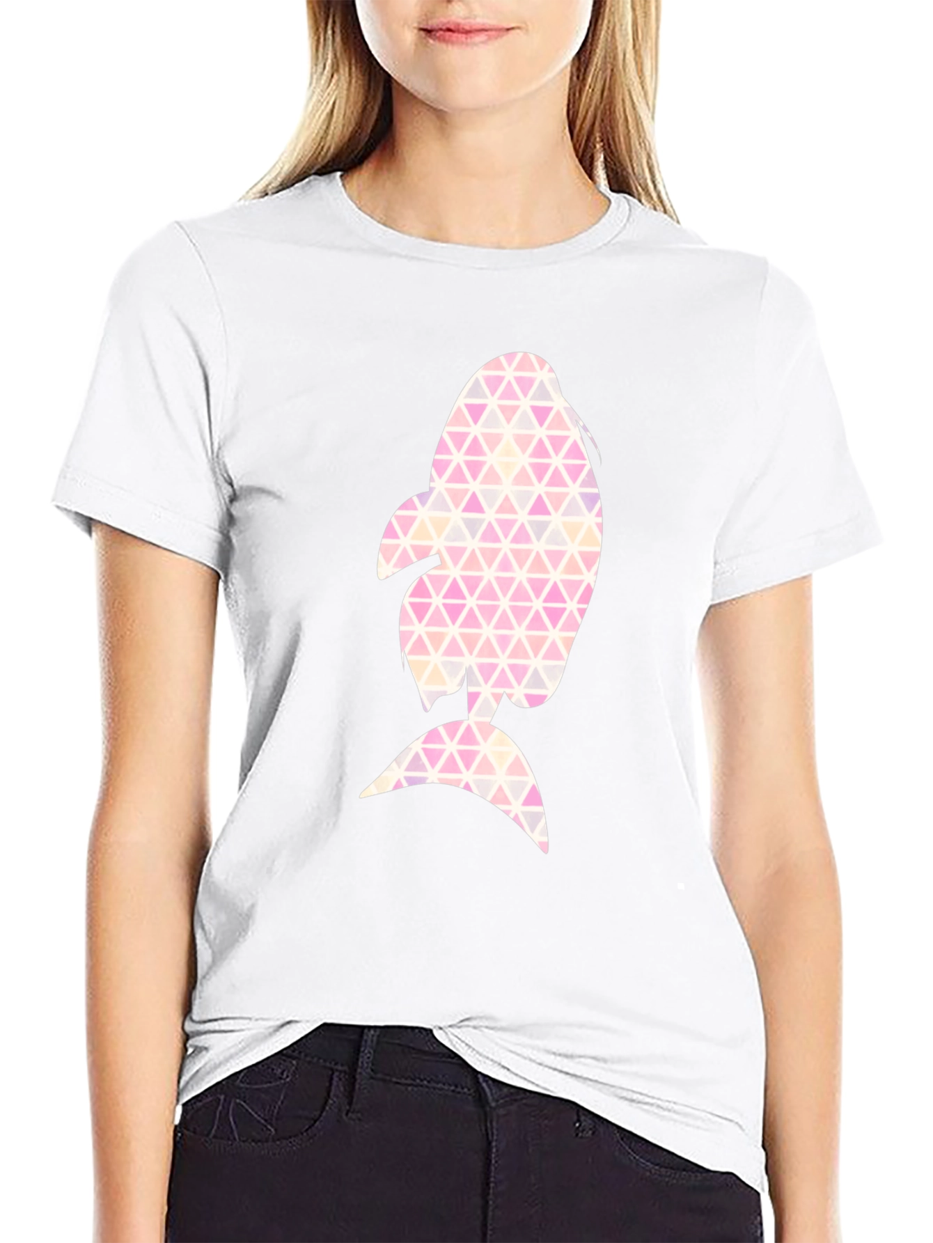 Geometric Fish Graphic Black T-Shirt