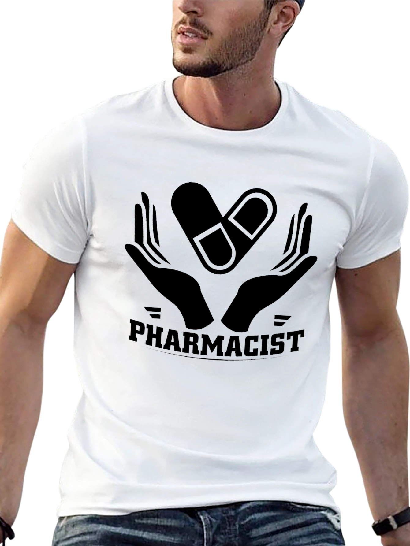 Pharmacist Graphic T-Shirt - Pill & Hand Design