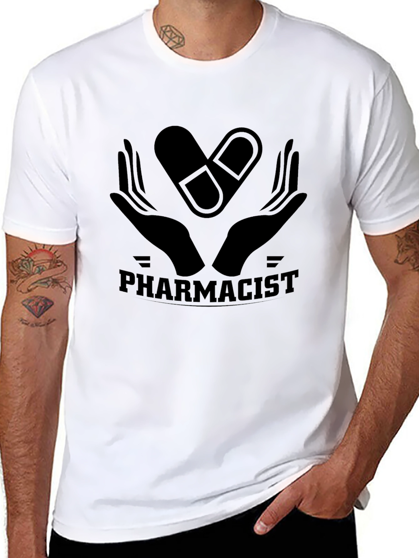 Pharmacist Graphic T-Shirt - Pill & Hand Design