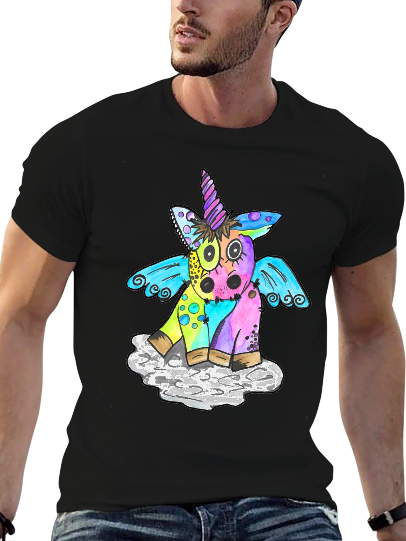 Unicorn Graphic T-Shirt Mens Black Tee
