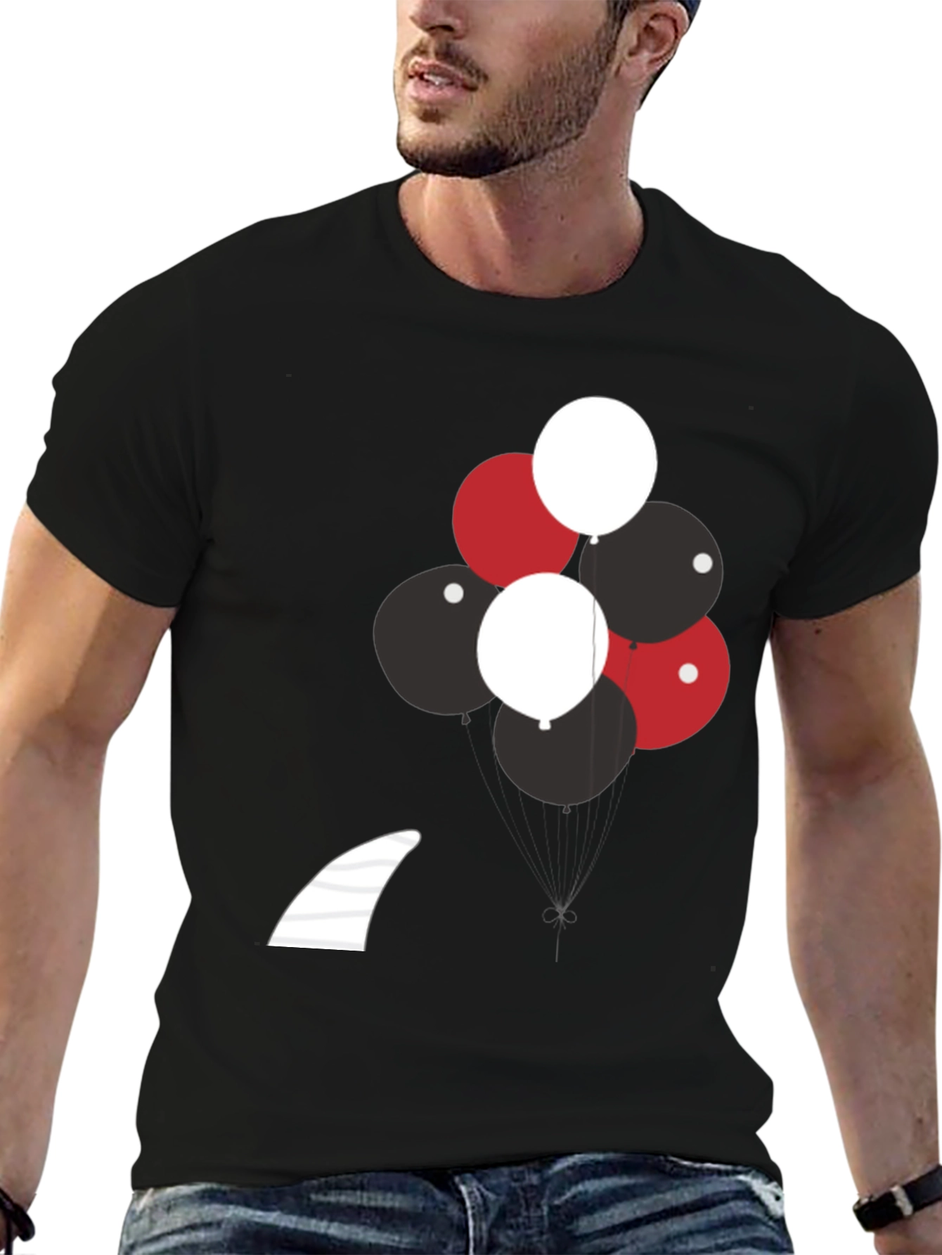 Balloons & Shark Fin Black T-Shirt