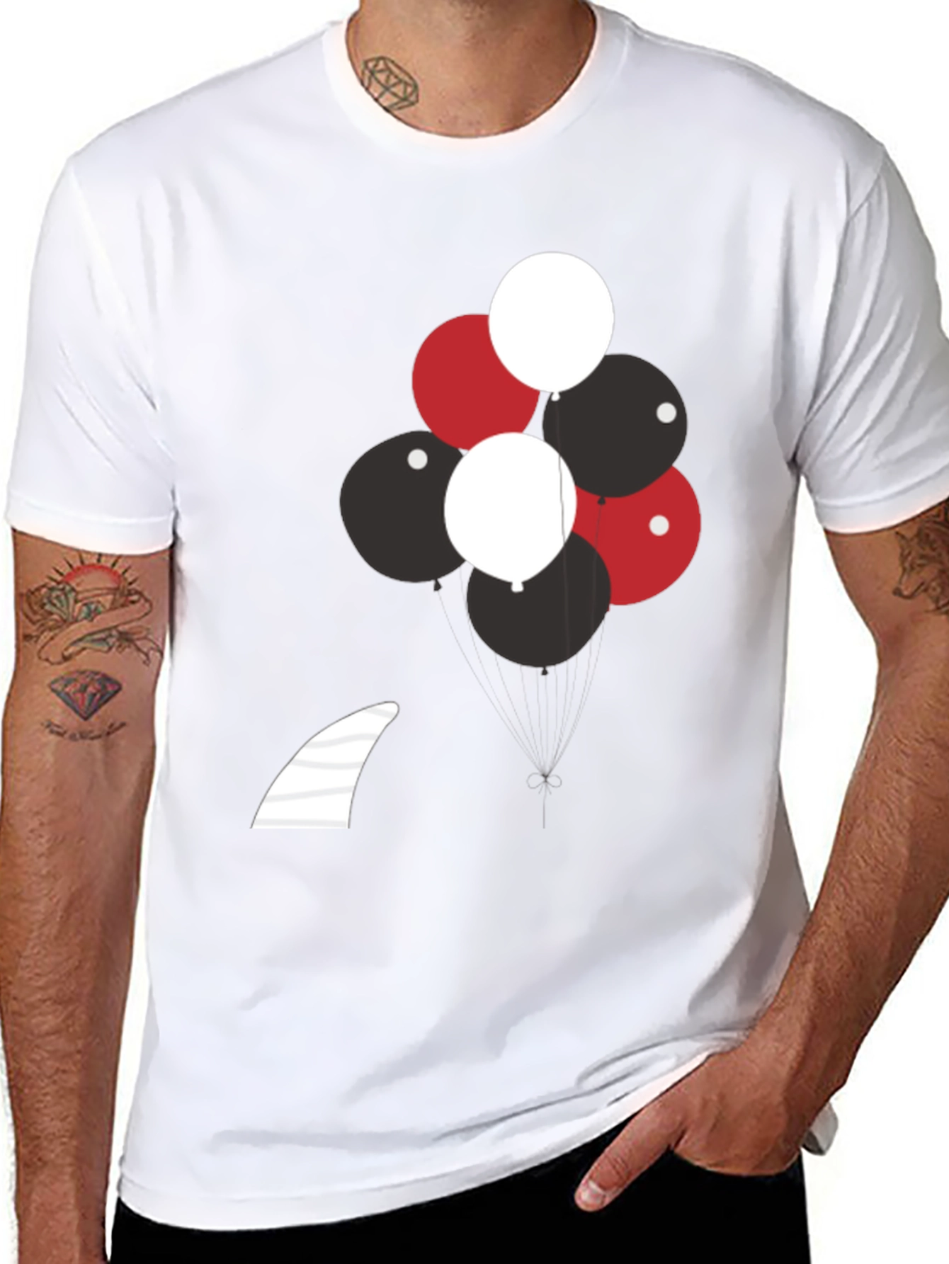 Balloons & Shark Fin Black T-Shirt