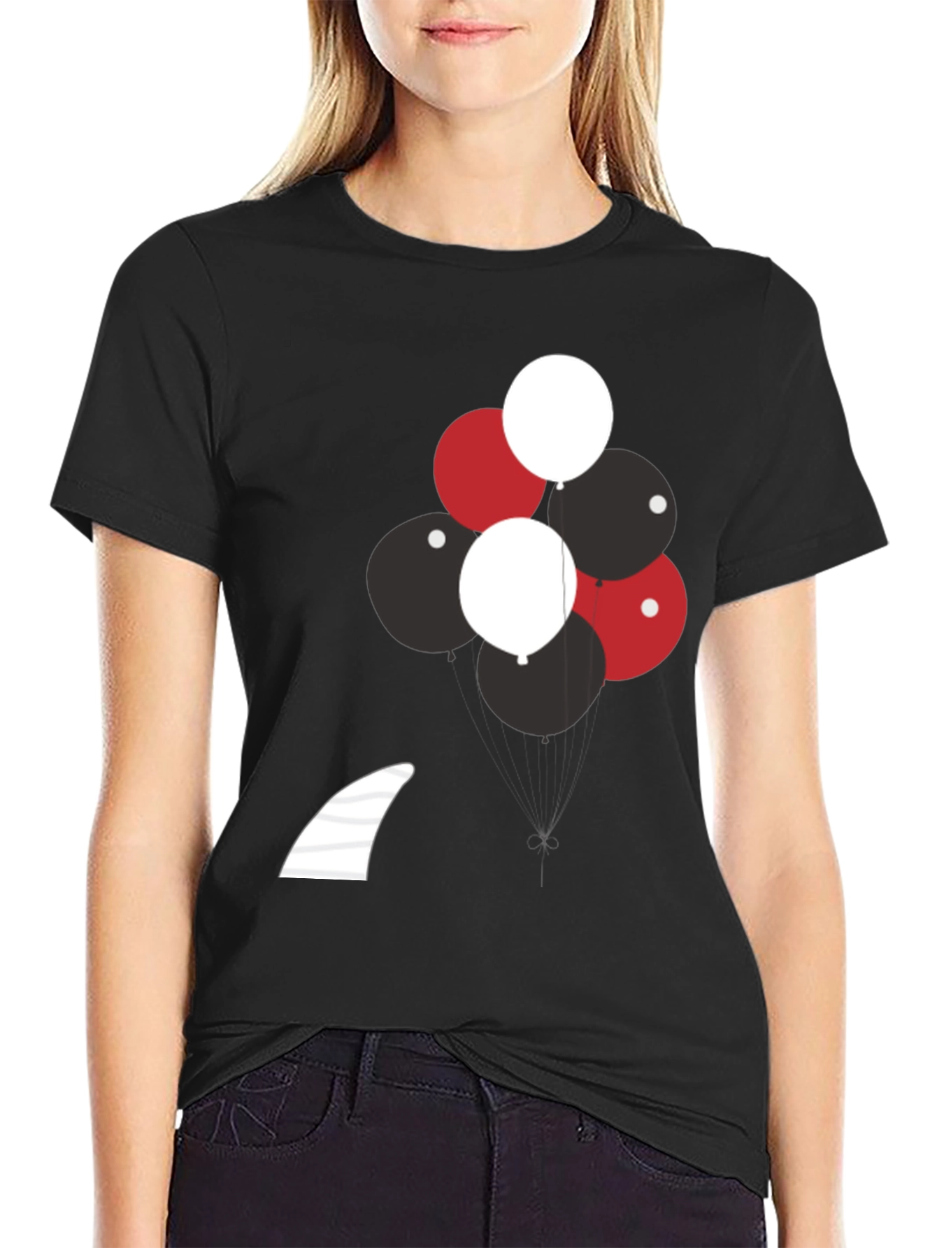 Balloons & Shark Fin Black T-Shirt