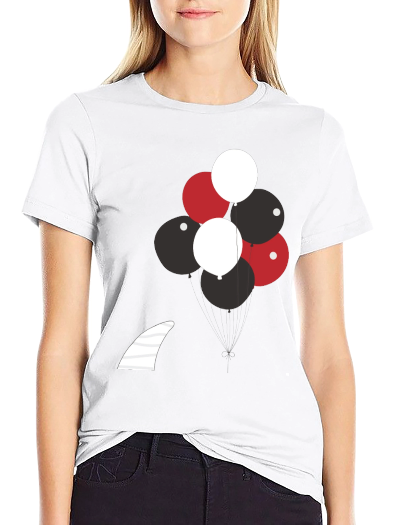 Balloons & Shark Fin Black T-Shirt
