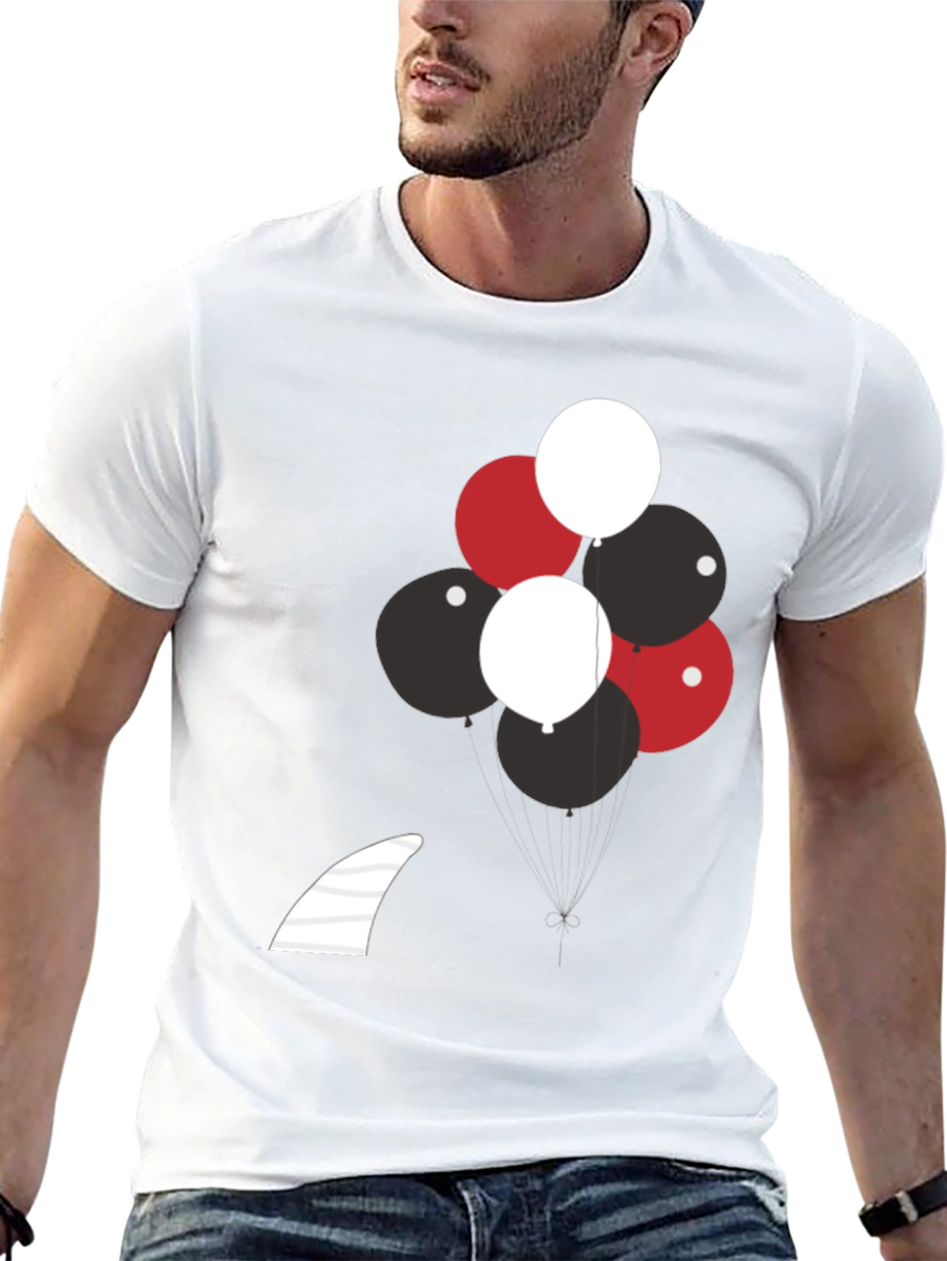 Balloons & Shark Fin Black T-Shirt