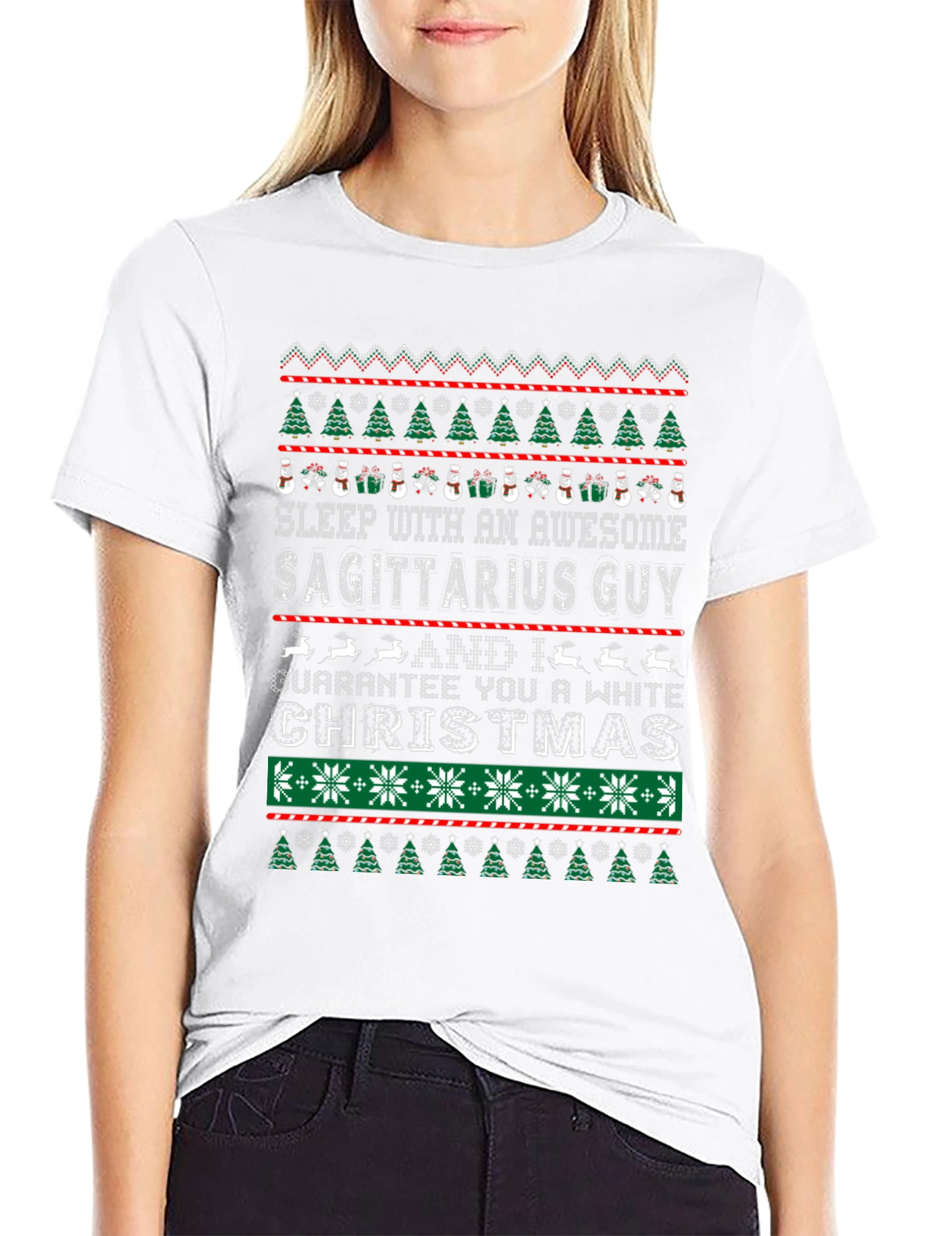 Sagittarius Guy White Christmas Graphic Tee