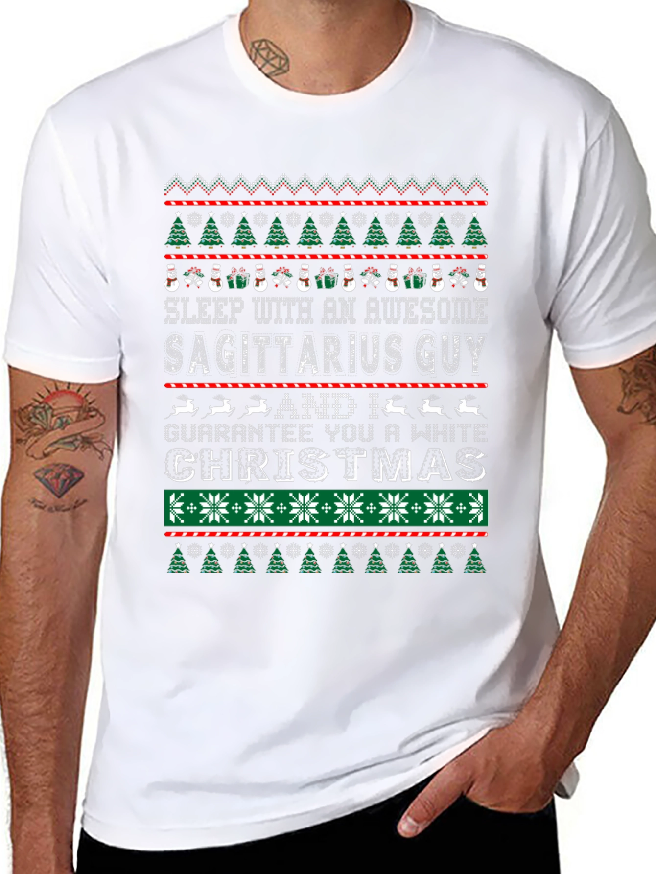 Sagittarius Guy White Christmas Graphic Tee
