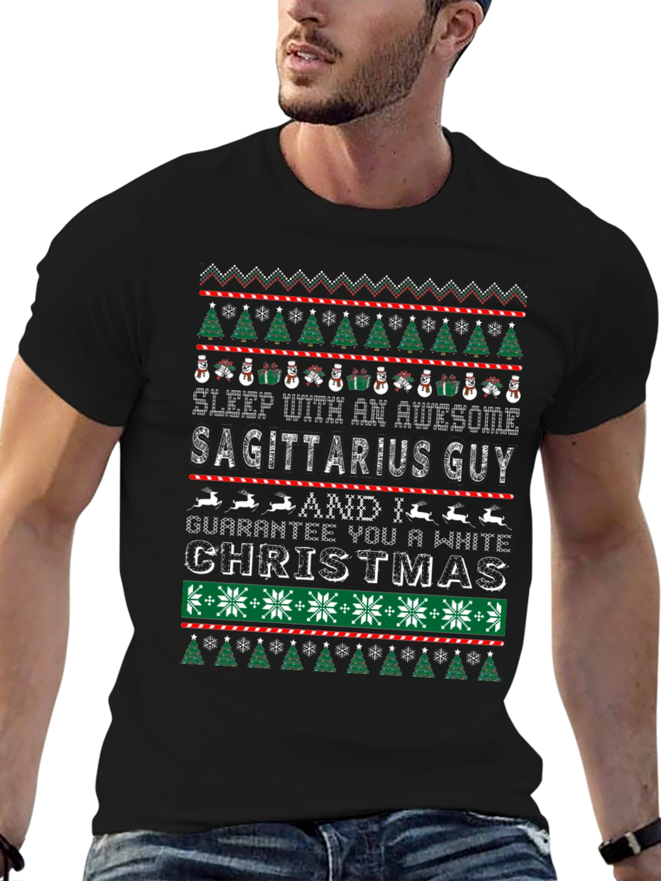 Sagittarius Guy White Christmas Graphic Tee