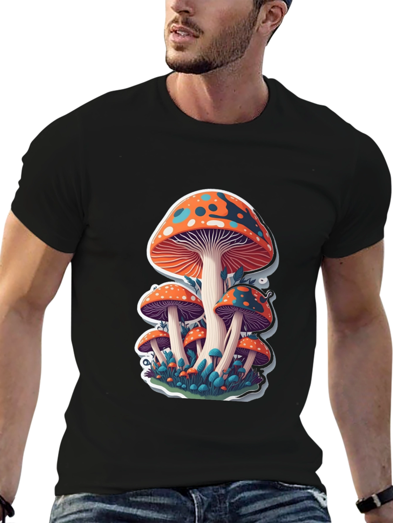 Funky Mushroom Graphic T-Shirt - Black