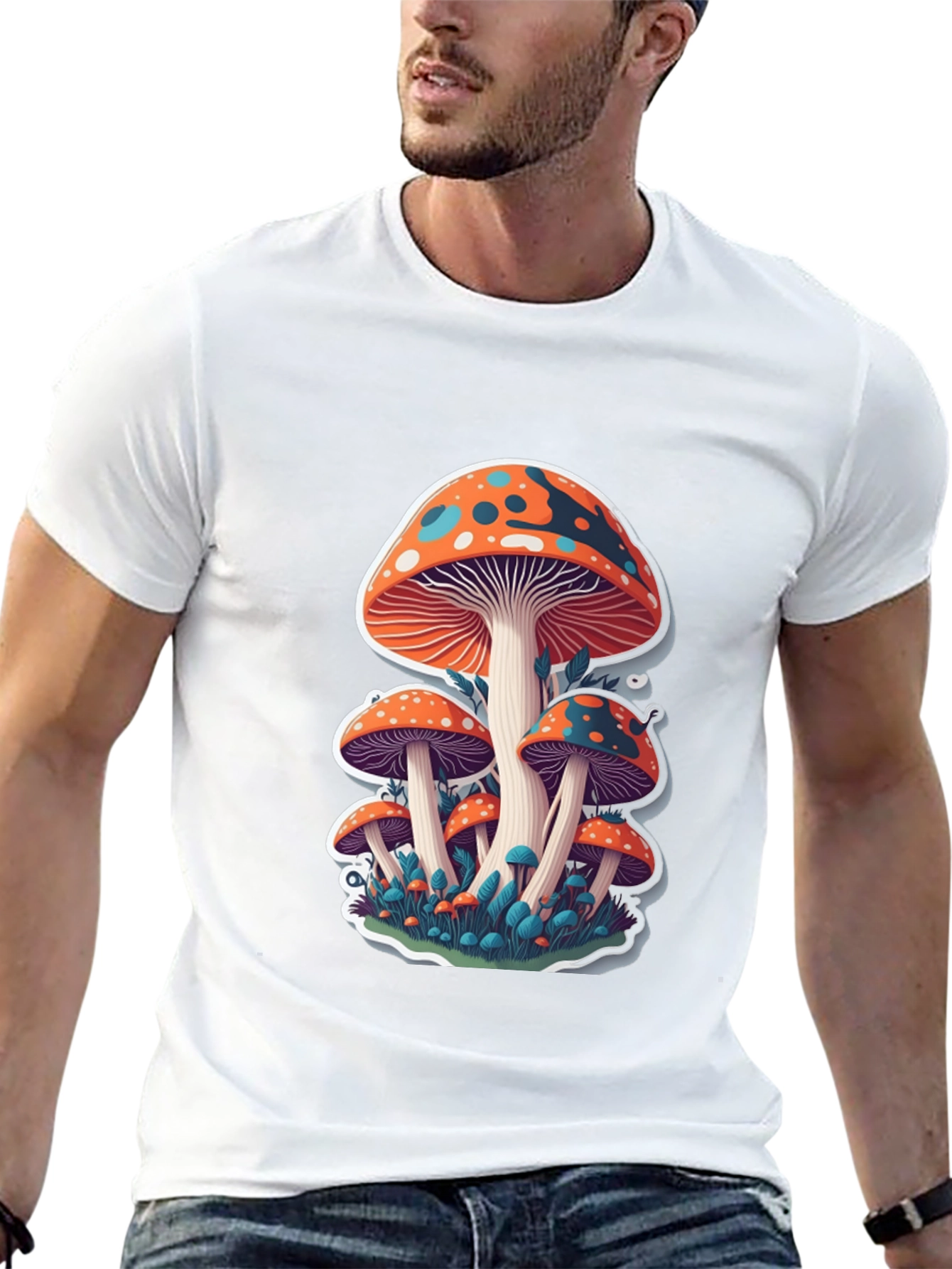 Funky Mushroom Graphic T-Shirt - Black