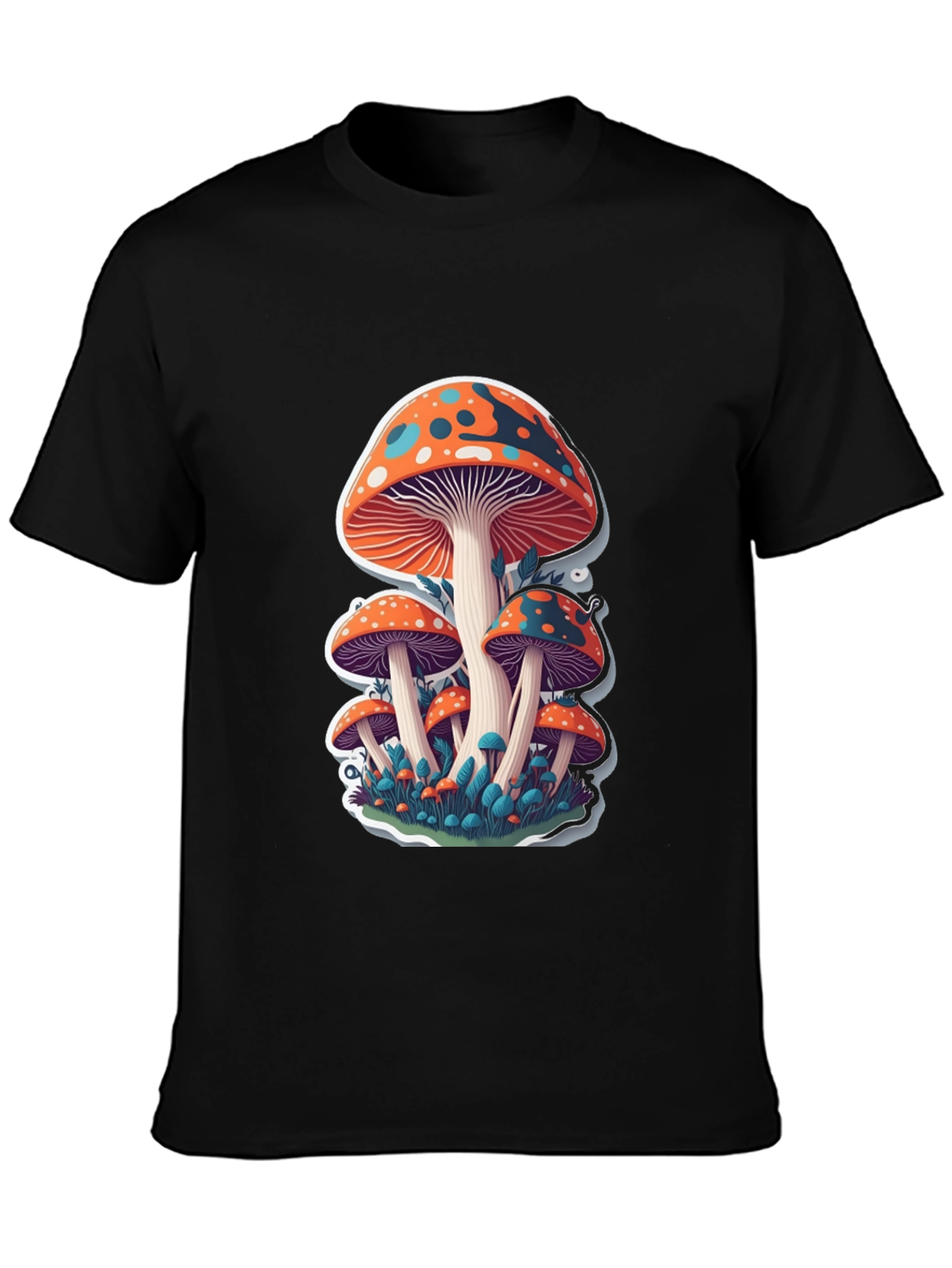 Funky Mushroom Graphic T-Shirt - Black