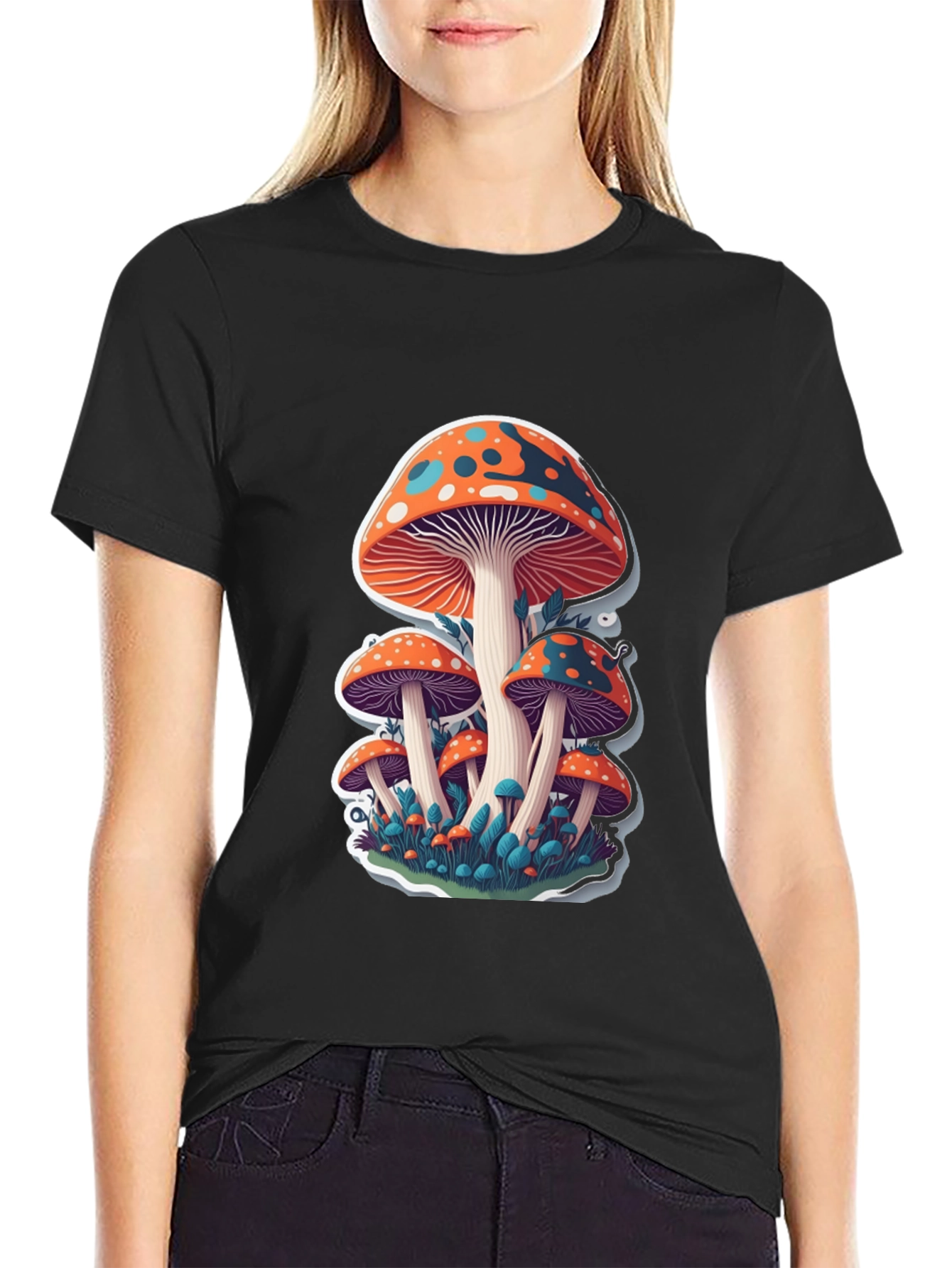 Funky Mushroom Graphic T-Shirt - Black