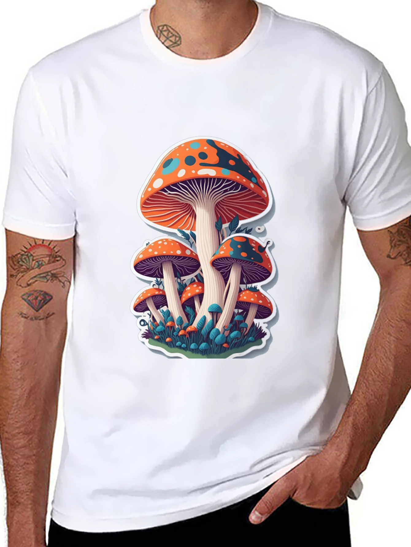Funky Mushroom Graphic T-Shirt - Black