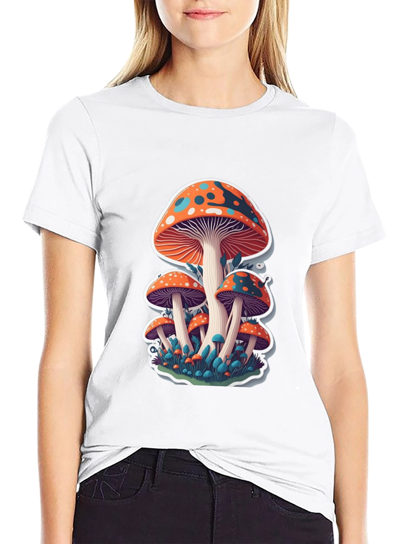 Funky Mushroom Graphic T-Shirt - Black