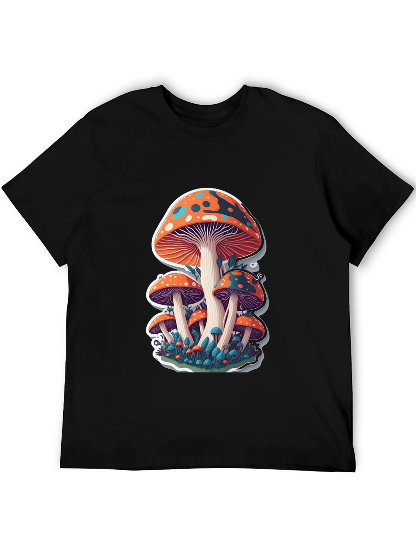 Funky Mushroom Graphic T-Shirt - Black