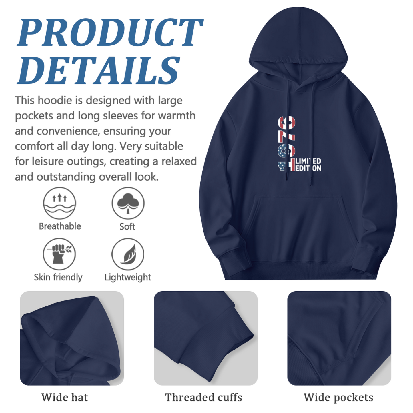 Limited Edition Patriotic American Flag Number Print Hoodie