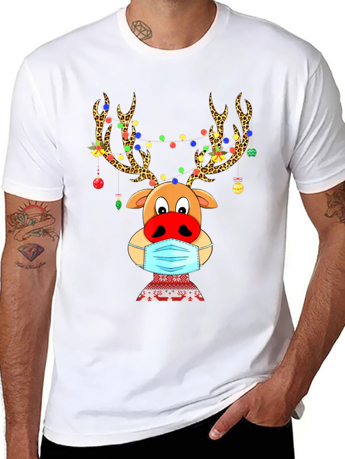 Reindeer Mask Christmas Holiday Graphic T-Shirt