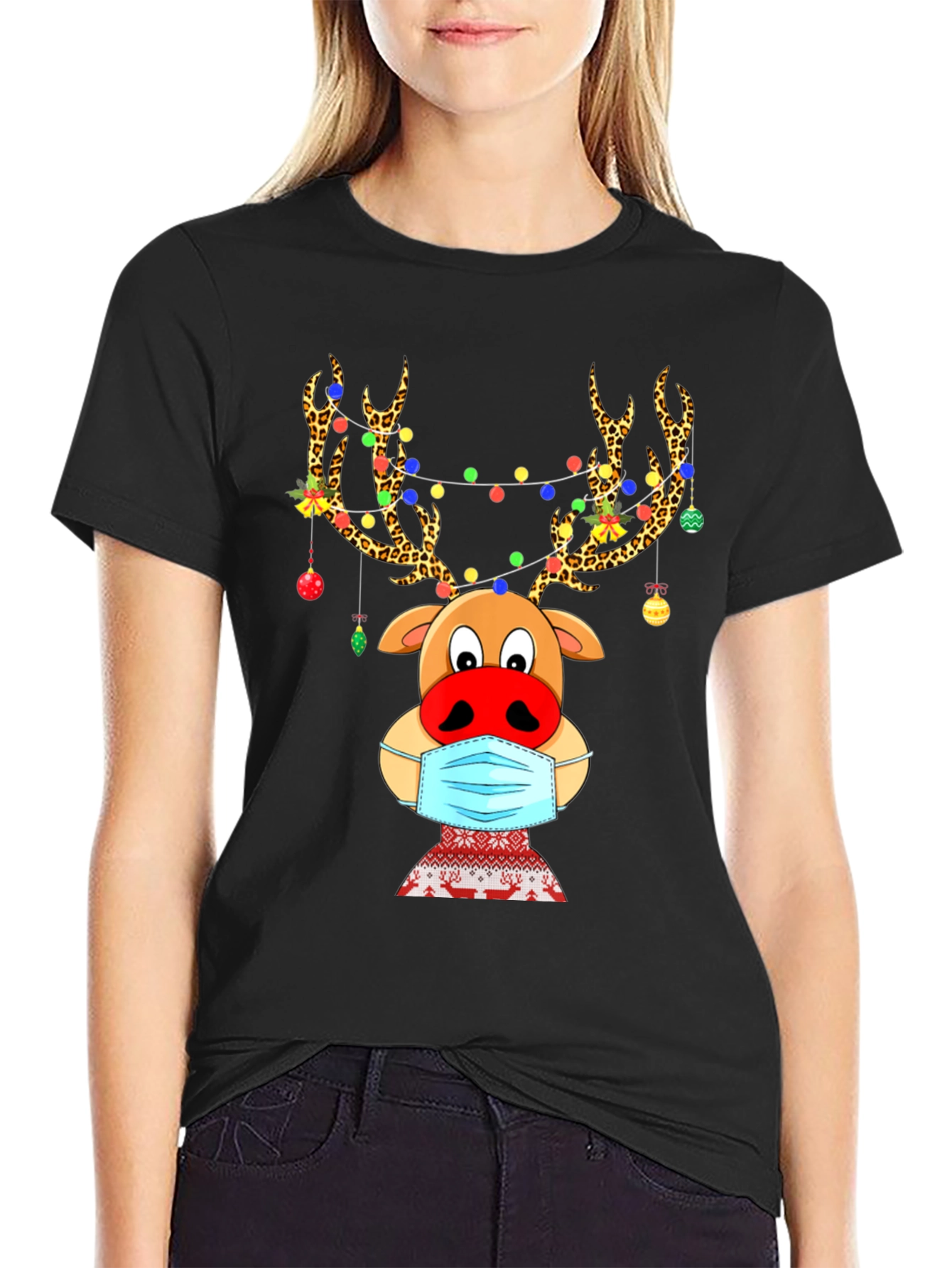 Reindeer Mask Christmas Holiday Graphic T-Shirt