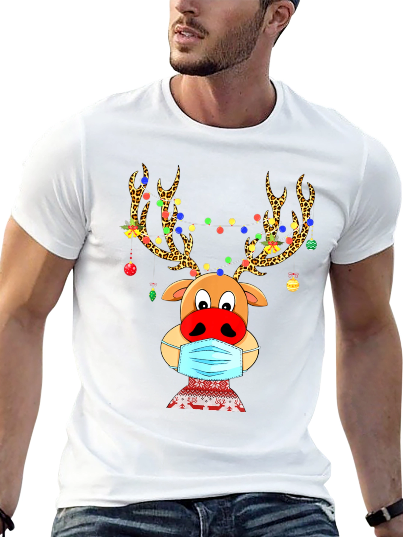 Reindeer Mask Christmas Holiday Graphic T-Shirt