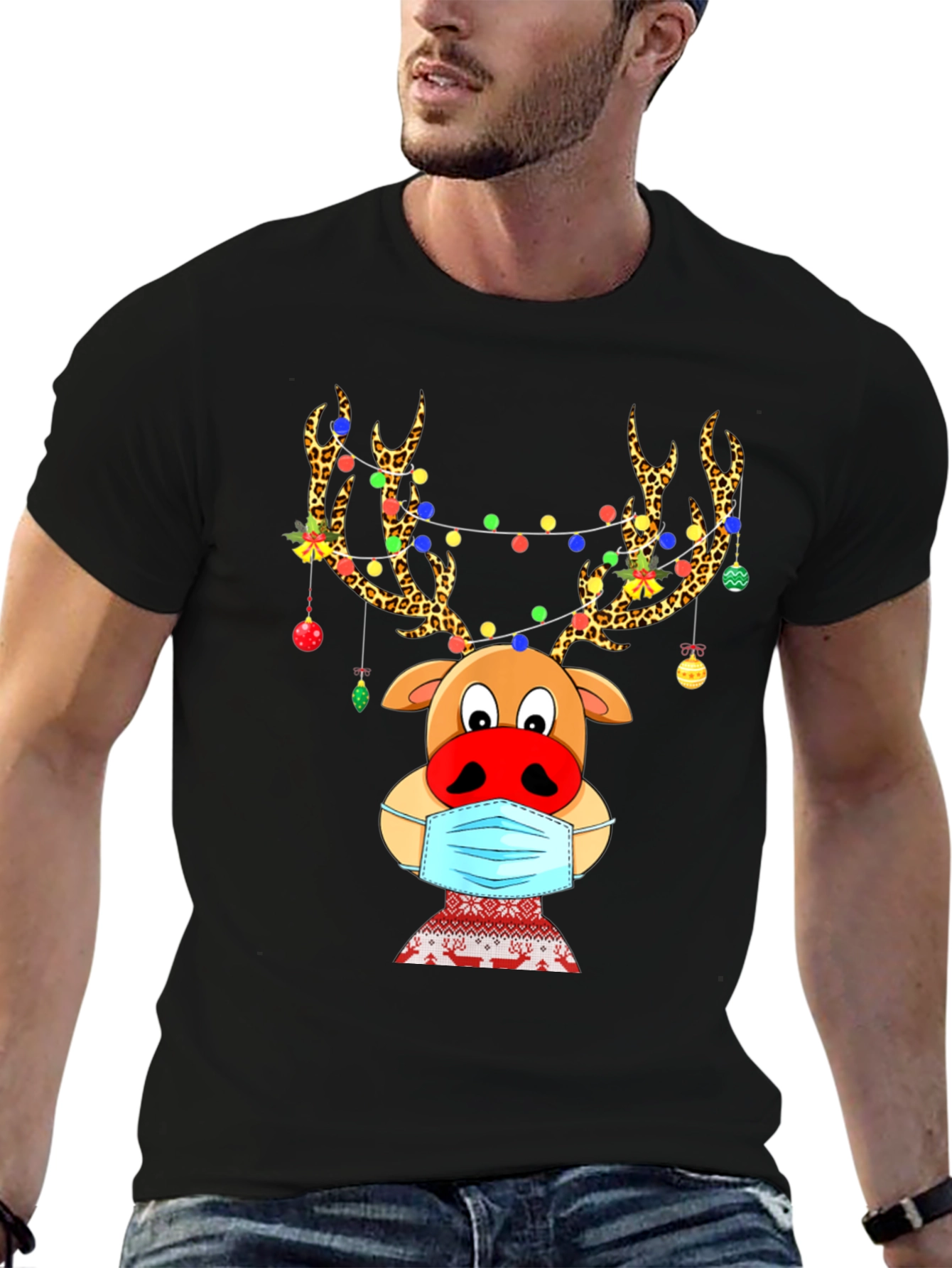 Reindeer Mask Christmas Holiday Graphic T-Shirt