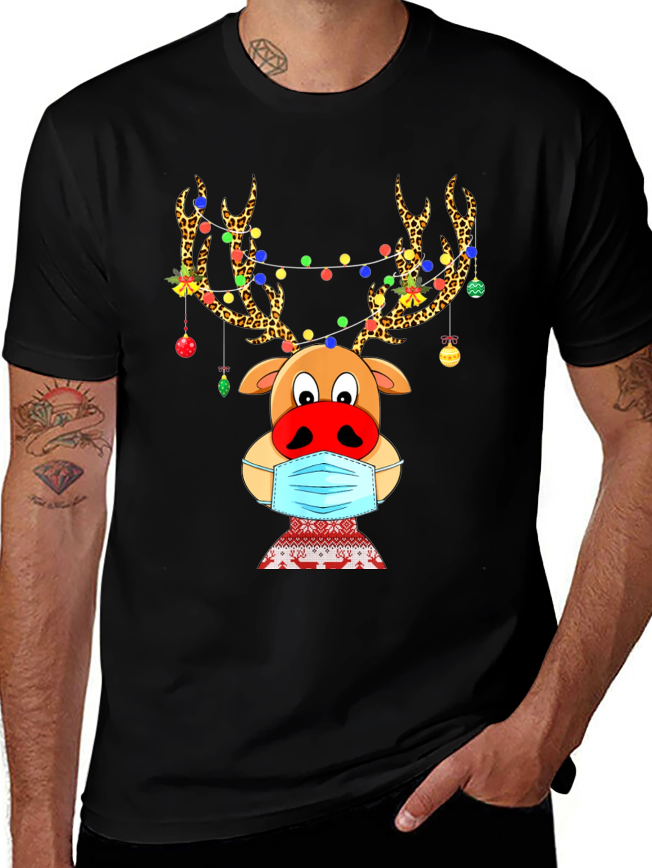 Reindeer Mask Christmas Holiday Graphic T-Shirt