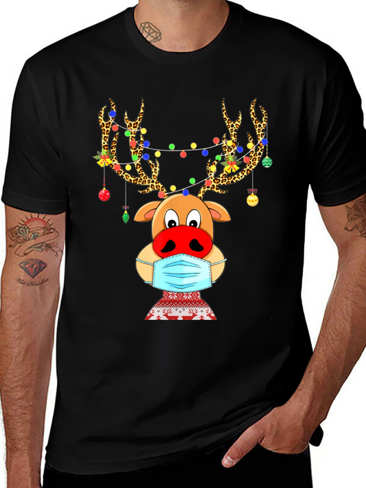 Reindeer Mask Christmas Holiday Graphic T-Shirt