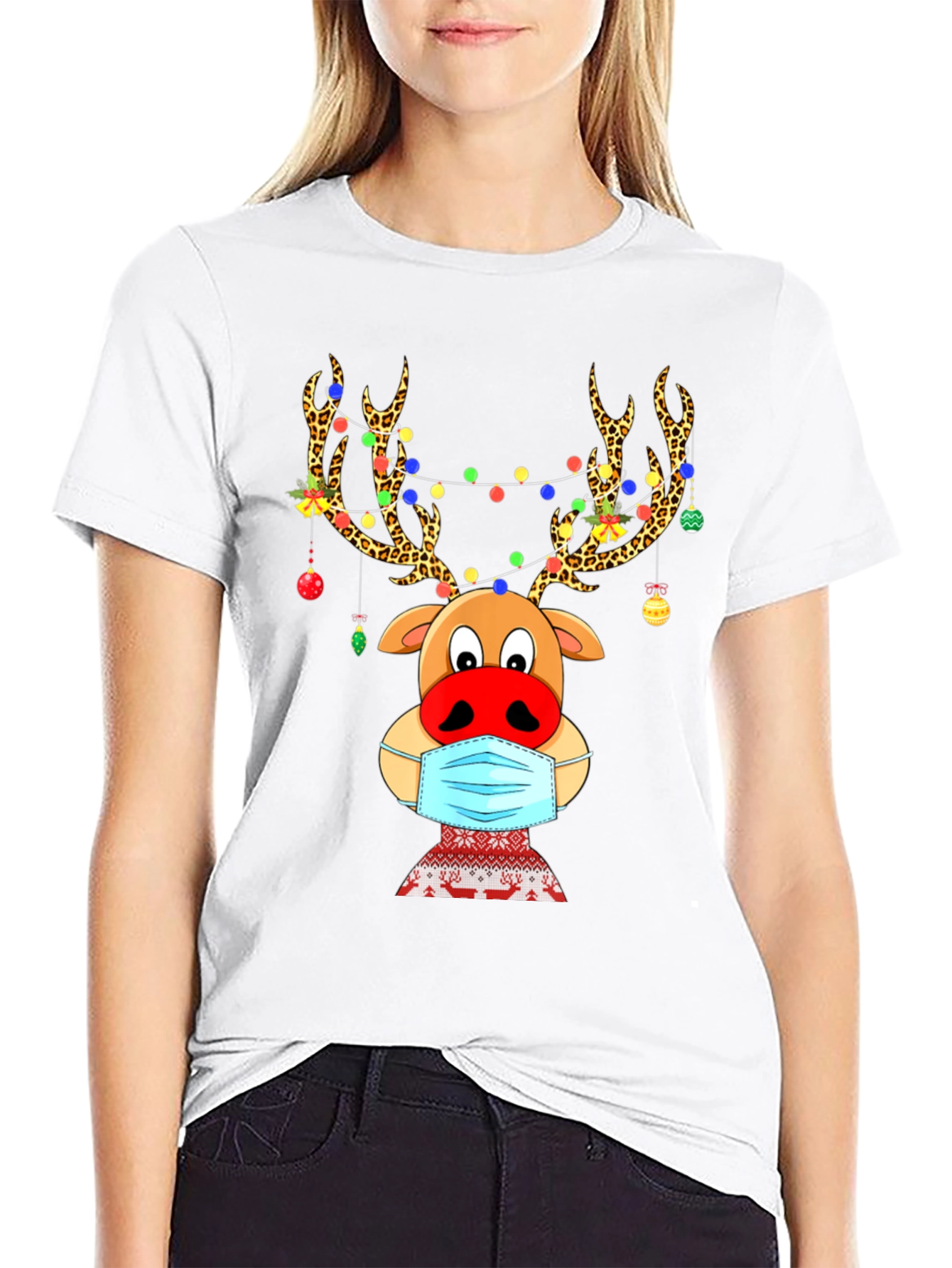 Reindeer Mask Christmas Holiday Graphic T-Shirt