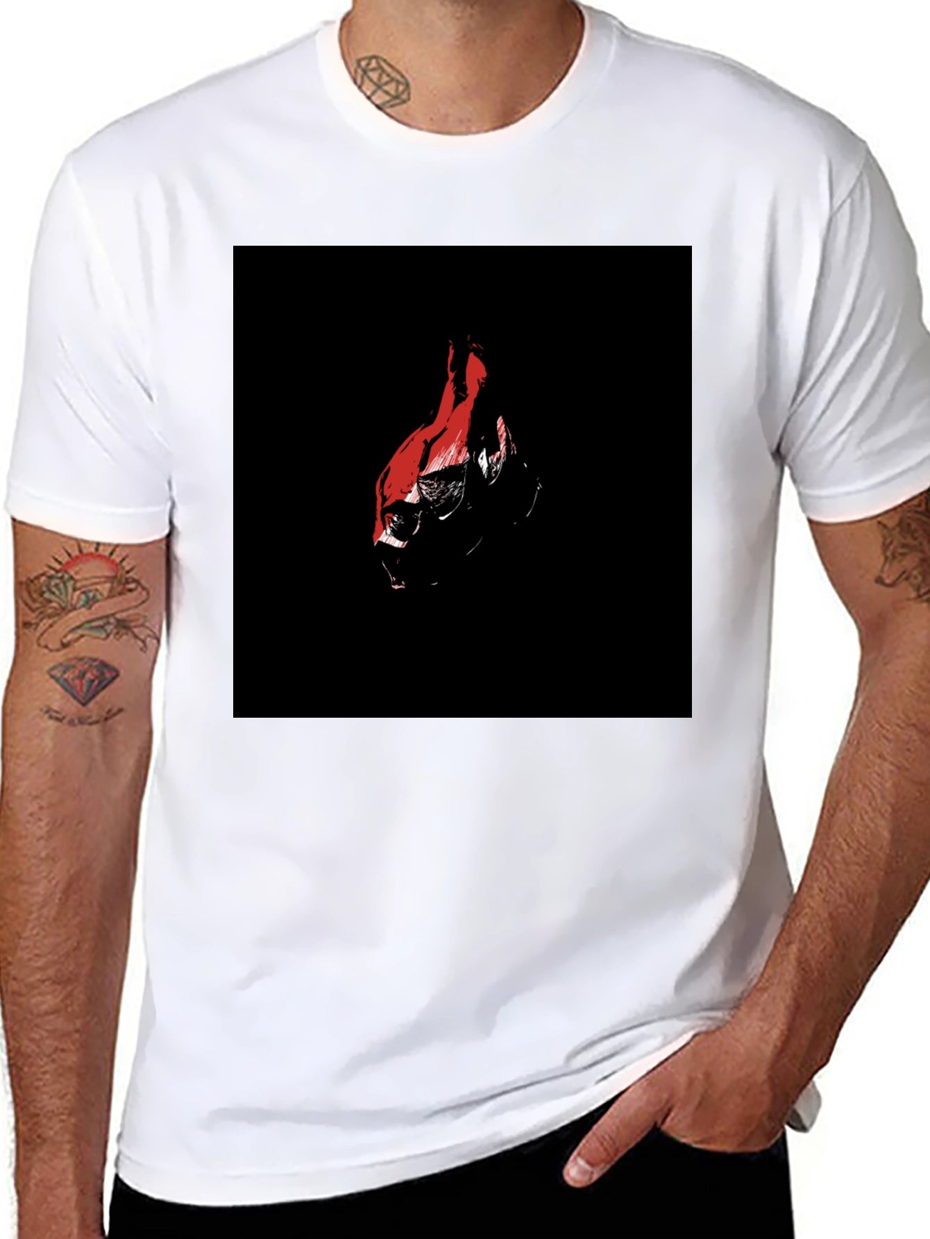 Red and Black Graphic Print Tee