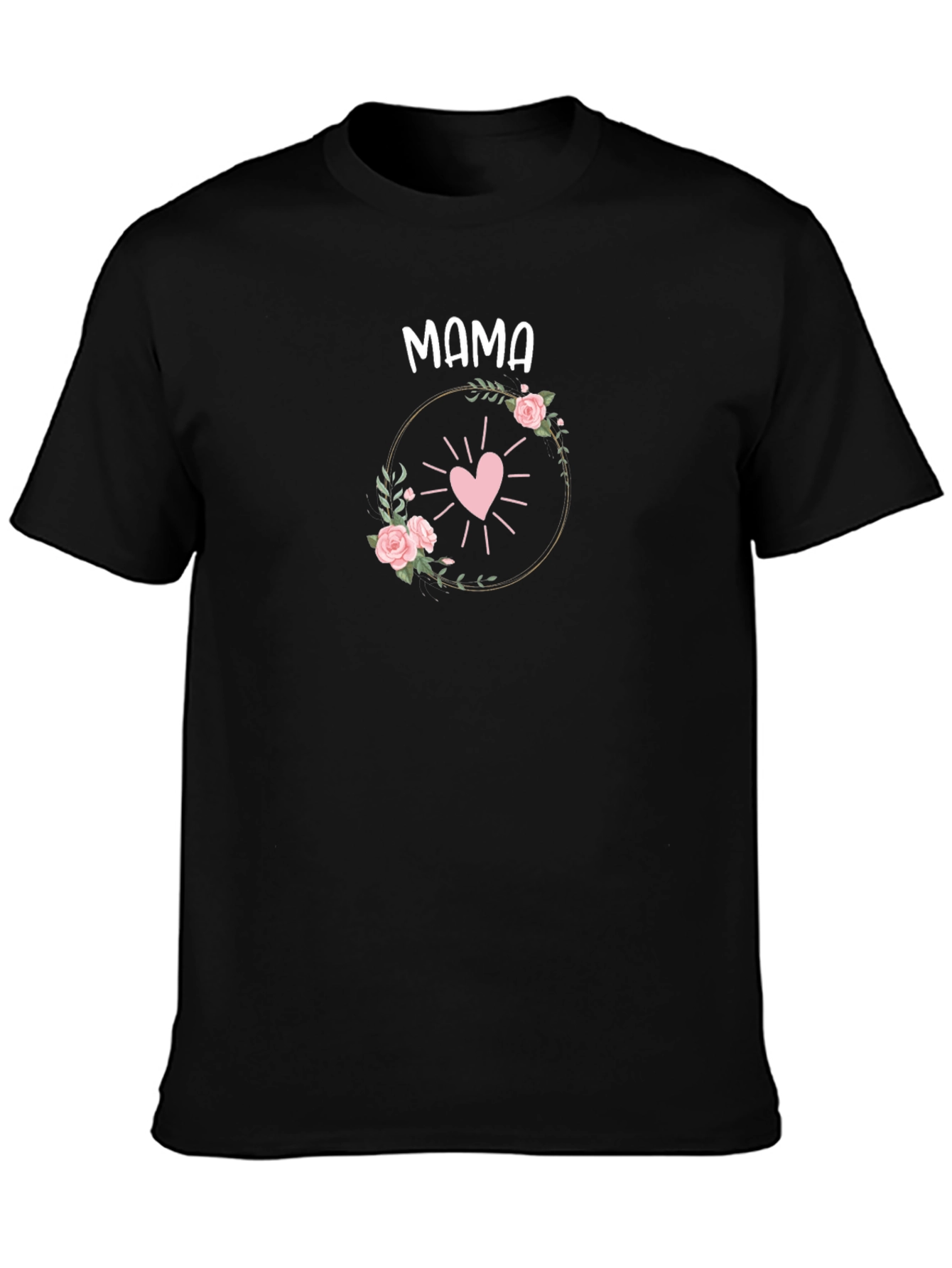 Mama Heart Floral Graphic Tee - Black