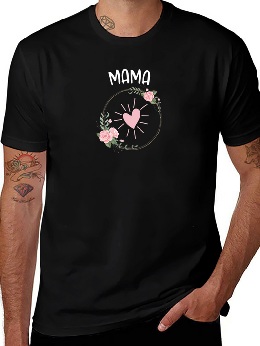 Mama Heart Floral Graphic Tee - Black