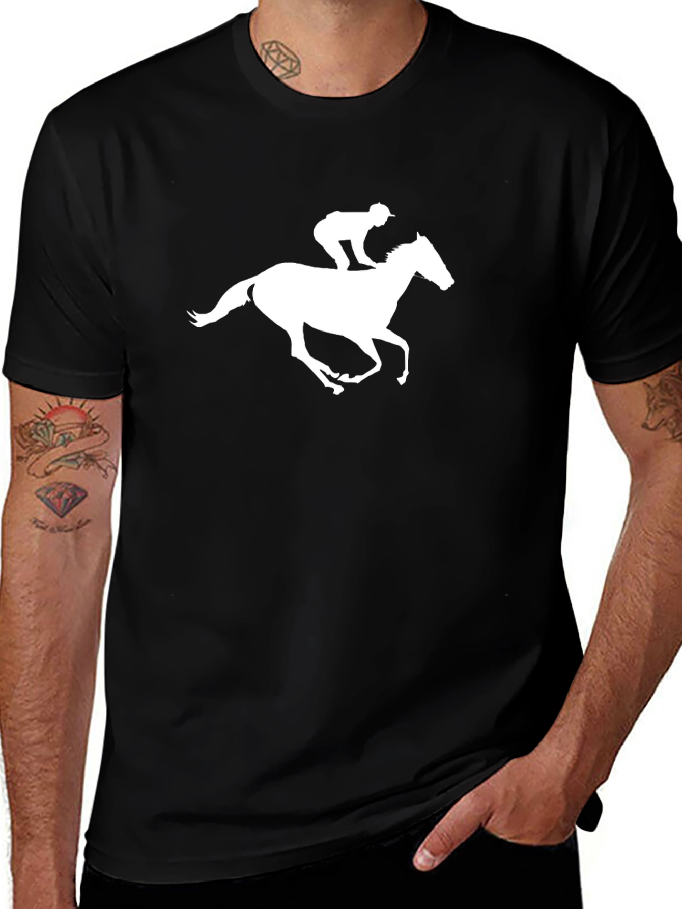 Horse Racing Graphic Tee - Black Cotton Blend