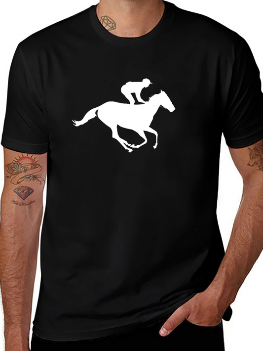 Horse Racing Graphic Tee - Black Cotton Blend