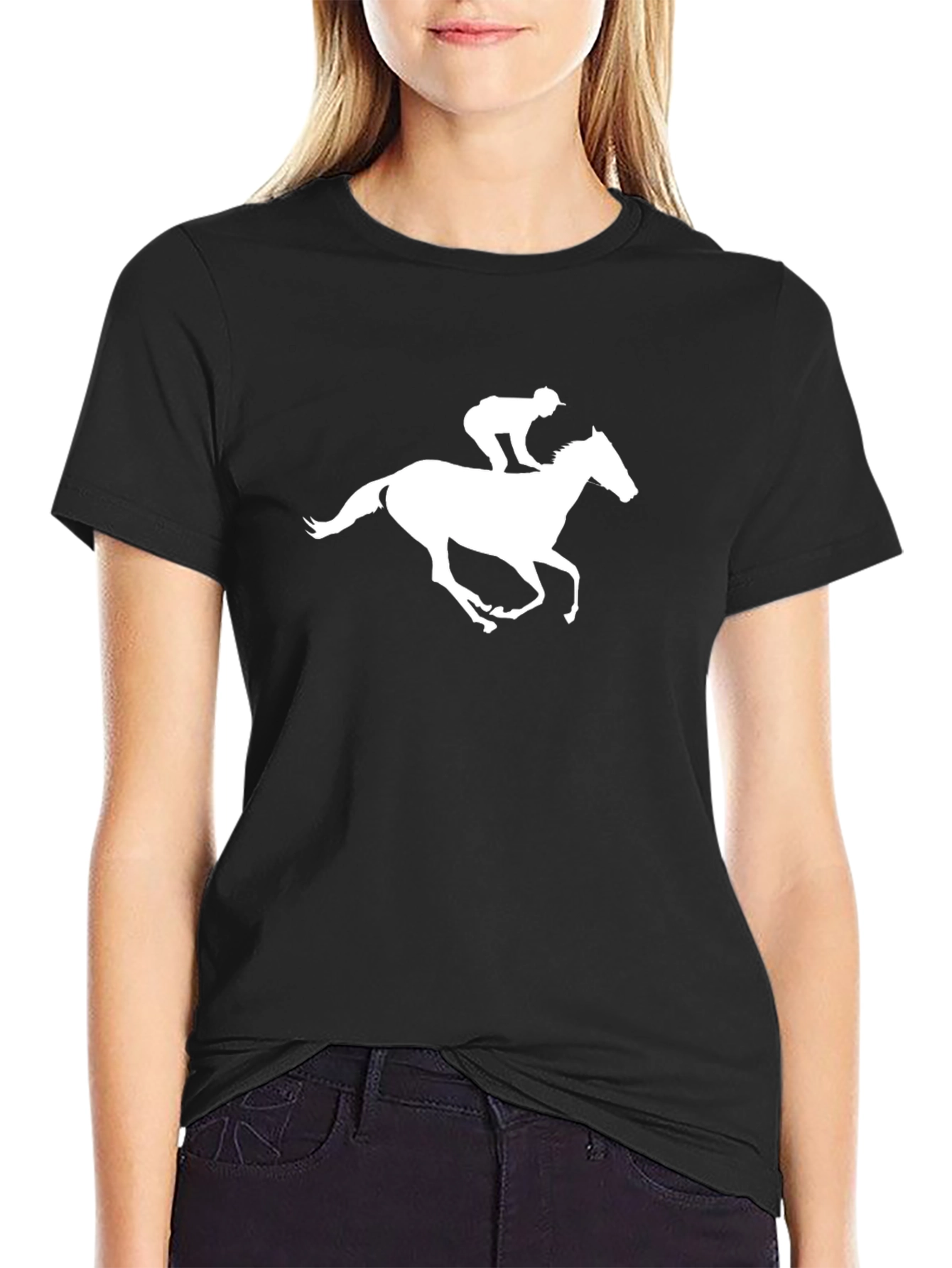 Horse Racing Graphic Tee - Black Cotton Blend