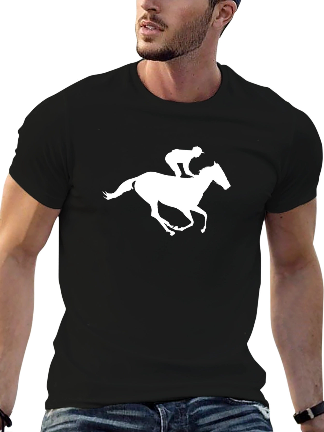 Horse Racing Graphic Tee - Black Cotton Blend
